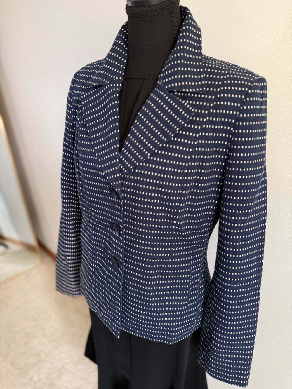Rafaella Navy Patterned Blazer Women Size 8 Tailored Jacket Work Office - Picture 3 of 9